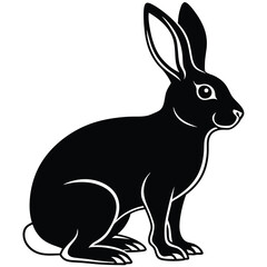A black silhouette of a hare sitting in profile is cleanly defined