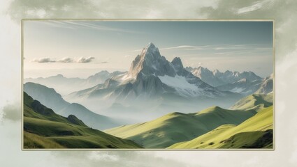 Serene Natural Background featuring a Beautiful Mountain Landscape for Banner, Poster, Cover Set, and Hand Painting.