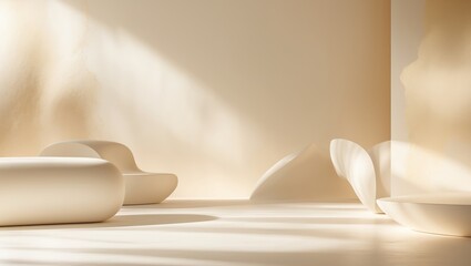 Blurred contemporary office lounge background seen from an open window with daylight for design.