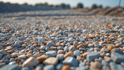 Close-up view of natural gravel stones used for construction sites.