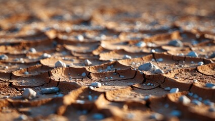 Closeup view of the parched soil, emphasizing the texture of dry, cracked earth.