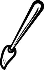 Simple black and white vector illustration of a paintbrush with long handle and curved brush head; perfect for icons, logos, and design tools.