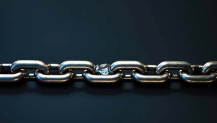 Fototapeta premium Broken link metal chain isolated on black background with no connections.
