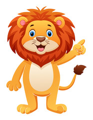 Cute Cartoon Lion Pointing – Friendly Jungle Animal Vector Illustration