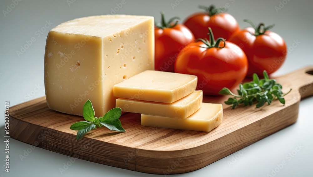 Poster clipping path of gouda or edam cheese block and slices.
