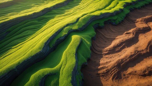 Closeup detailed image of a steep hill of the Caucasus â€“ animal-created trails.