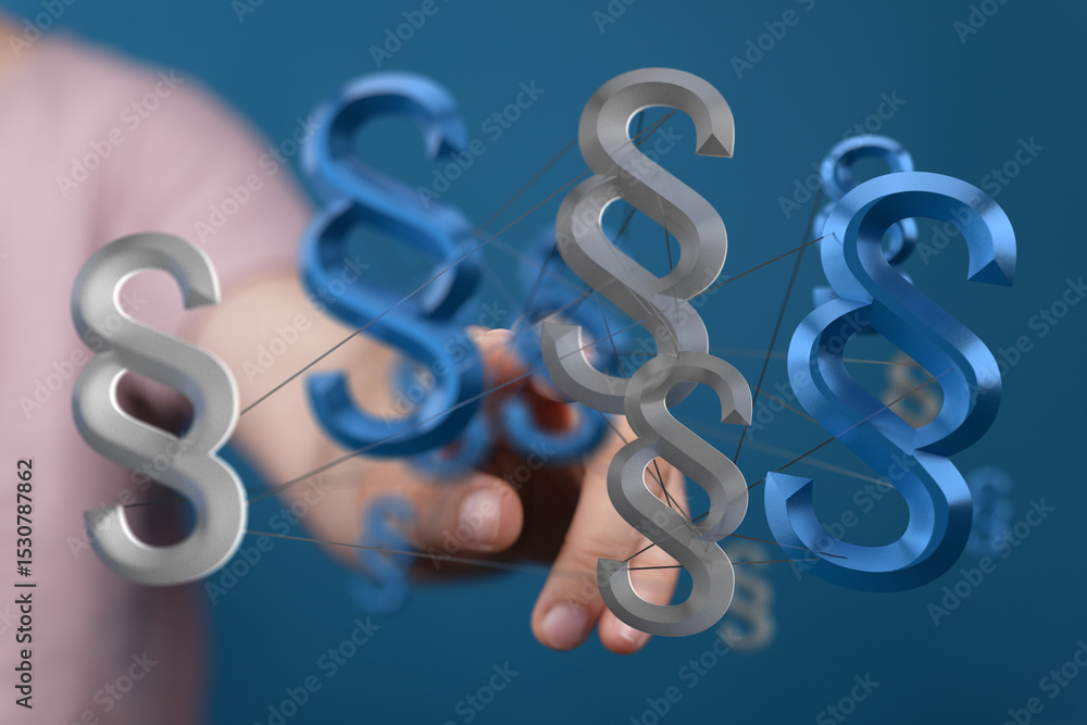 Poster abstract image of interconnected paragraph symbols, representing legal networks and collaboration.