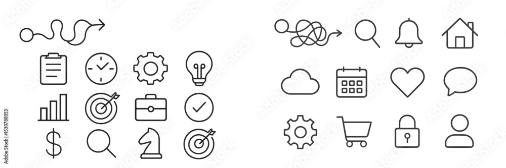 Fototapete collection of simple line icons to illustrate various concepts related to business and organization