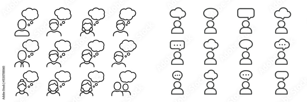 Poster Collection of various speech bubbles and thinking icons representing communication and expression in a minimalistic style