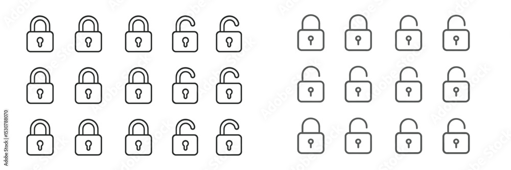 Poster variety of lock designs featuring open and closed padlocks arranged in two distinct sections