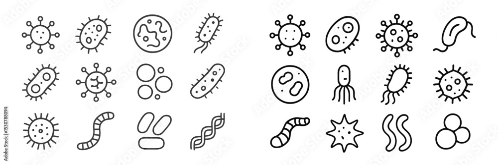 Aufkleber Microorganisms in various shapes and sizes with clear delineation of features across a white background
