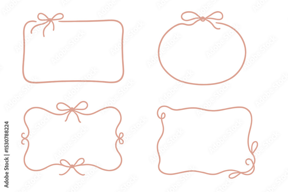 Poster decorative frames with bows suitable for various design projects in soft pastel colors