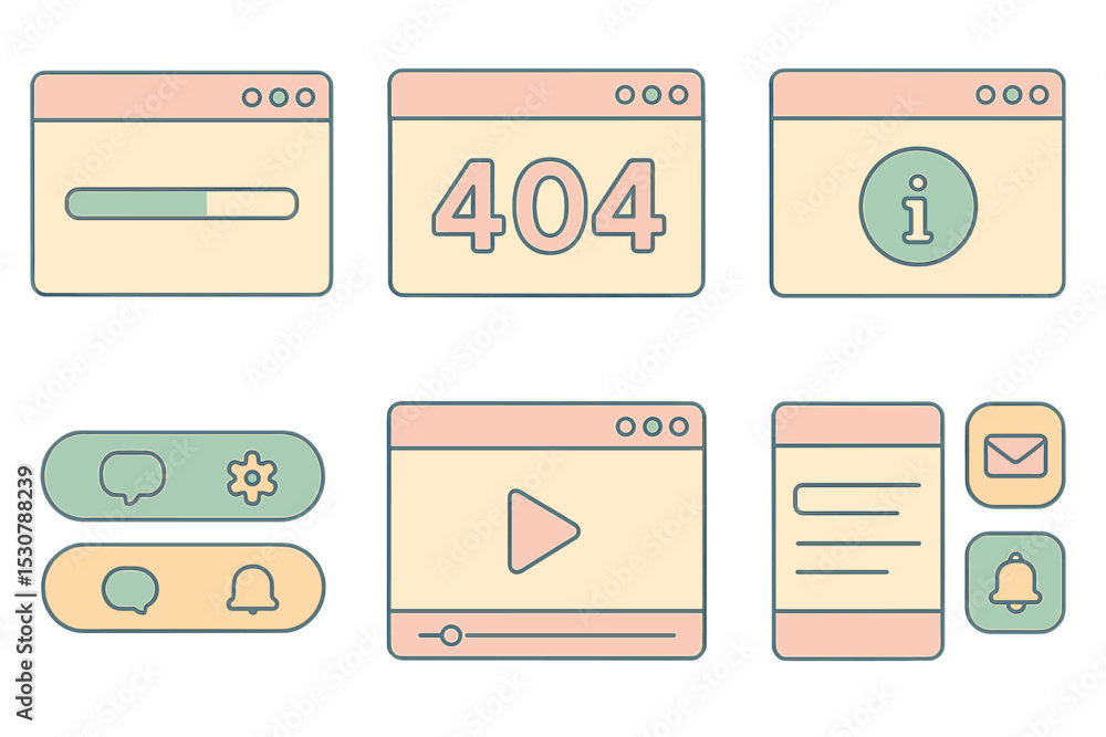 Fototapete User interface elements for web design showcasing various states and notifications in pastel colors