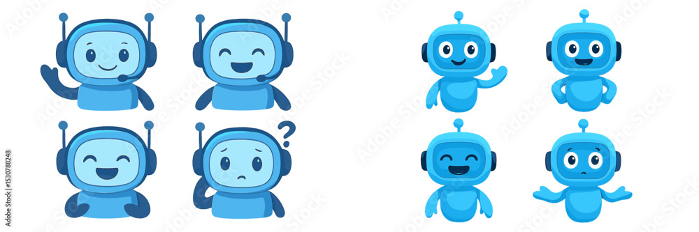 Aufkleber Friendly blue robot characters showing various emotions and expressions in a cheerful design