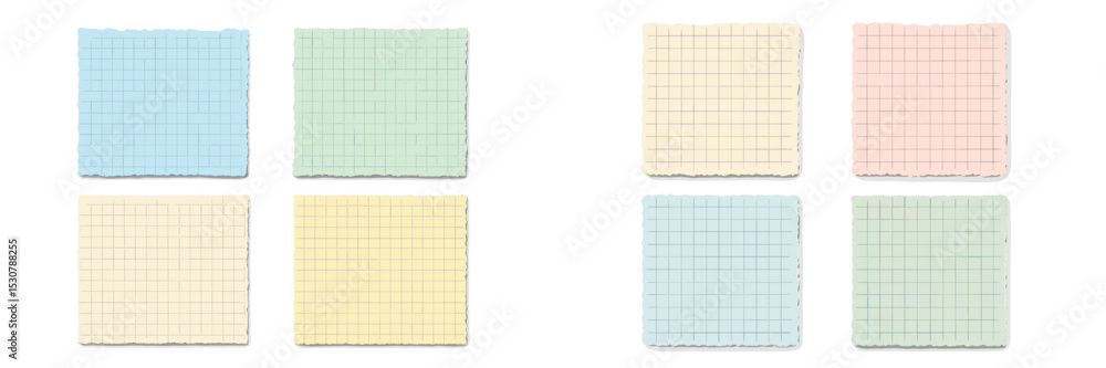 Poster Grid patterned paper squares in pastel colors arranged in two groups on a light background