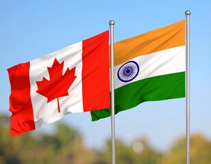 Flags of Canada and India Waving Together