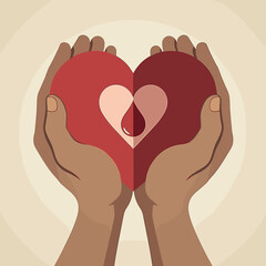 Hands holding heart shapes in warm colors on a textured background  