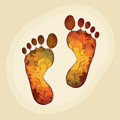 Colorful footprint design with leaves in autumn hues  