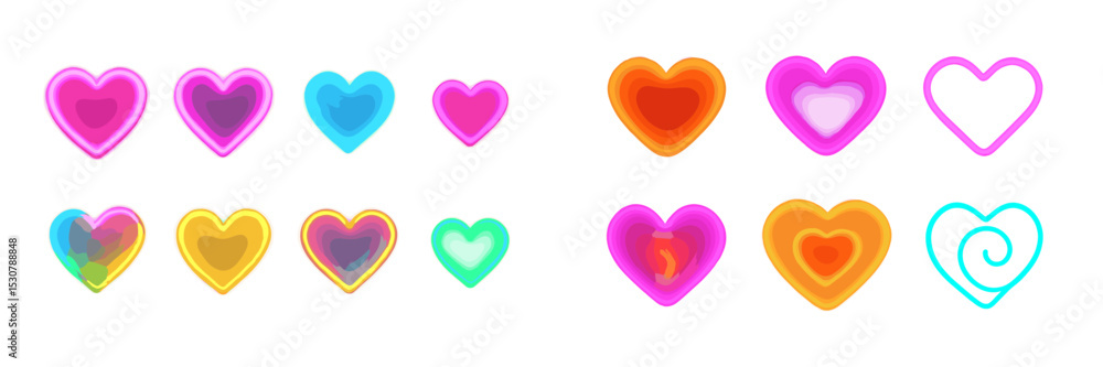 Poster colorful heart shapes in various designs showcasing love and emotions in a vibrant display