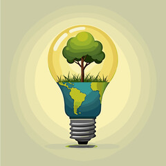 Light bulb with tree and grass representing environmental sustainability  