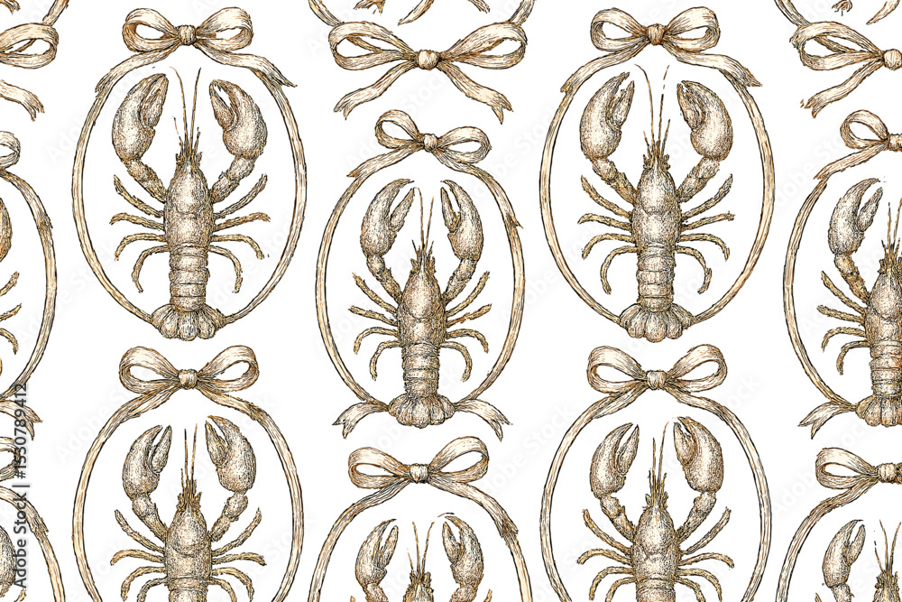 Aufkleber Lobster and bow pattern design featuring intricate illustrations on a light background