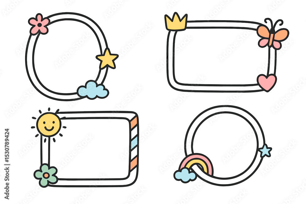 Poster colorful decorative frames for creative projects or personal notes showcasing fun designs in minimal