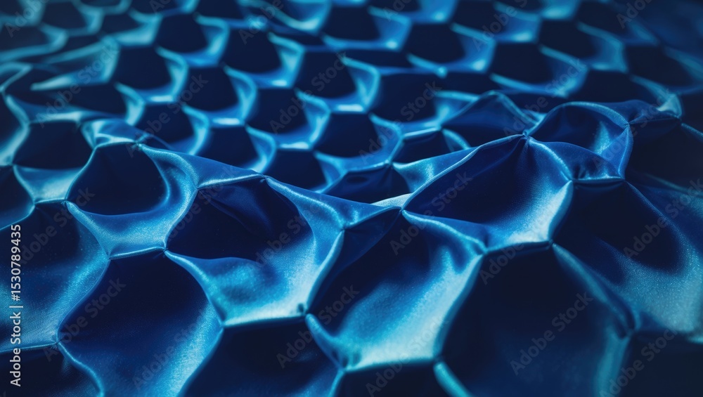 Poster blue 3d hexagonal background with realistic honeycomb texture grid and hexagon pattern.