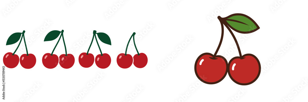 Poster Colorful cherries on display with vibrant leaves in a minimalistic layout highlighting freshness and quality