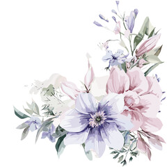 Watercolor floral frame, greeting card design, suitable for wedding, birthday, summer events, botanical art elements, elegant background, vector illustration, floral invitation.