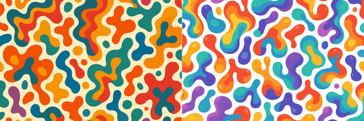 Colorful abstract patterns featuring vibrant shapes in a playful design with smooth curves and multiple hues