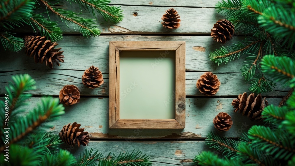 Poster christmas background featuring a fir tree and an empty chalkboard in a toned photograph.