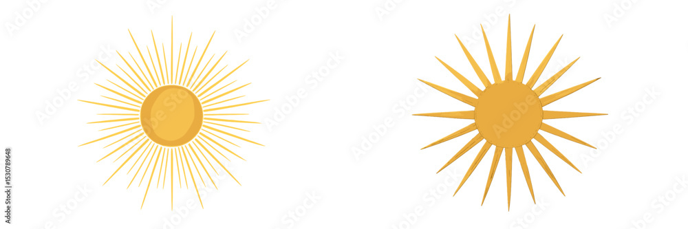 Poster yellow sun symbols featuring different ray patterns against a simple white background