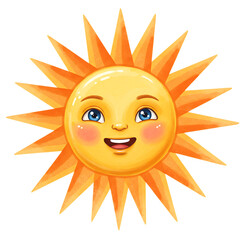 Happy cartoon sun with a smiling face isolated on transparent background