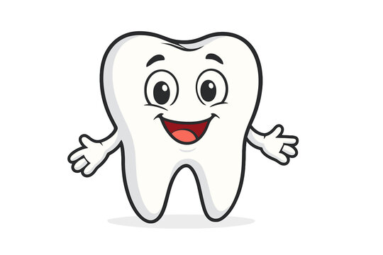 Happy cartoon tooth character promoting dental hygiene and health awareness in a playful manner for children and adults