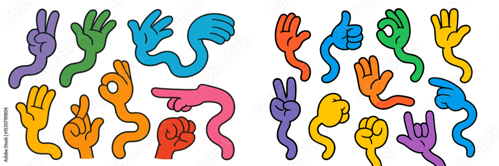 Poster Colorful hand gestures and signs displayed in a playful arrangement featuring various expressions and movements