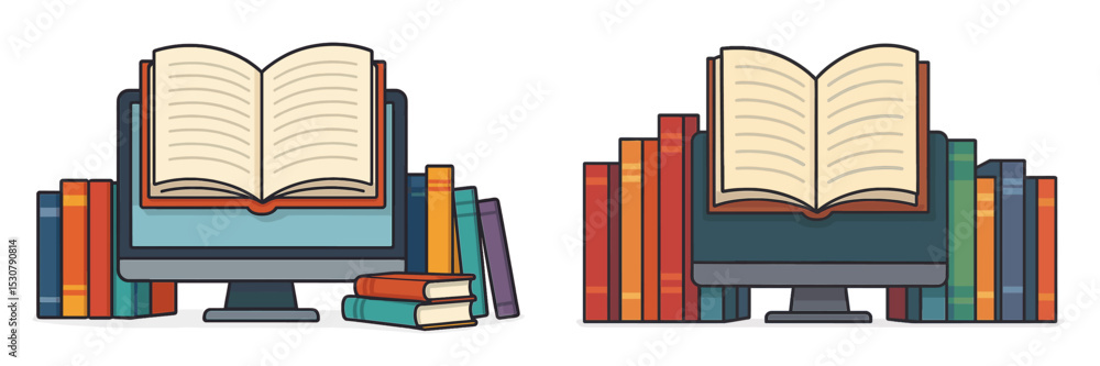Aufkleber digital and traditional books side by side showcasing modern and classic reading methods for knowled
