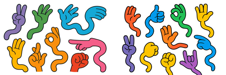 Fototapeta premium Colorful hand gestures and signs displayed in a playful arrangement featuring various expressions and movements