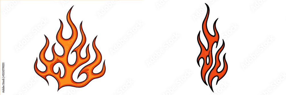 Poster flames illustrated with vibrant colors and unique shapes in a bold artistic style on a plain backgro