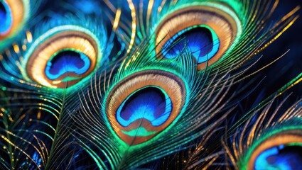 Obraz premium Close-up of peacock feathers for background (Green peafowl)