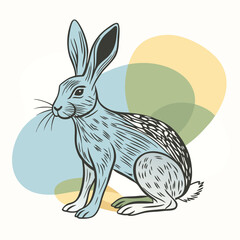 Hare sits patiently among soft pastel shapes in this endearing illustration