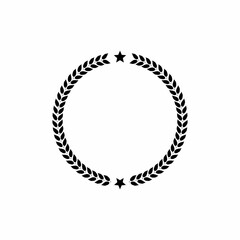 black and white silhouette circular laurel foliate and oak wreaths depicting an award, achievement, heraldry, nobility.