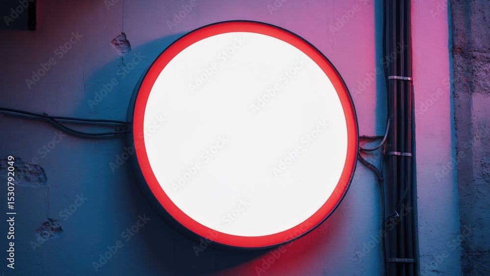 Aufkleber blank round store signboard mockup featuring an empty circular illuminated lightbox template. sign.