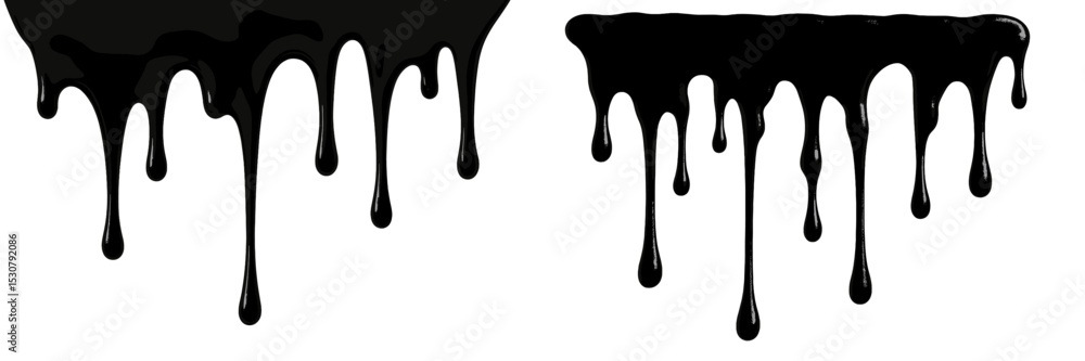 Poster Black paint drips creating unique patterns on a white surface during an artistic project