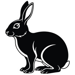 Black stylized rabbit sitting while looking forward, with a simplistic monochrome aesthetic