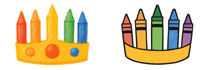 Naklejka na ściany i meble Colorful crown made of crayons designed for a fun art project in a creative learning space