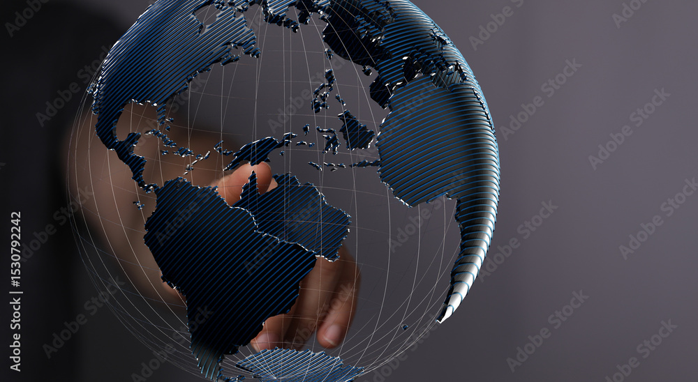 Aufkleber high-quality stock photo of a hand interacting with a digital 3d globe, representing global connecti