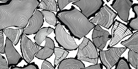 Logs of firewood, wood texture, tree rings pattern, vector design, isolated on white background