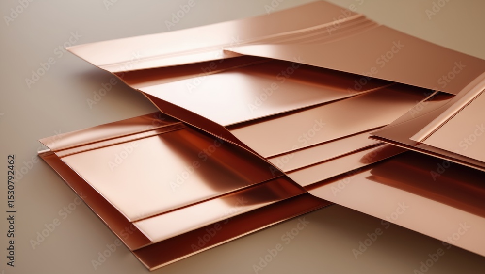 Poster copper metallic texture with layered folds and a smooth, reflective surface. horizontal geometric li