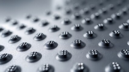 Close up of braille, code, text for visual impairment person education. Abstract background, texture, wallpaper, backdrop. No people. Copy space