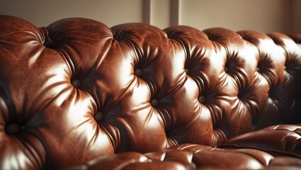 Naklejka premium Close-up of a retro Chesterfield style, featuring a Brown capitone textile background.